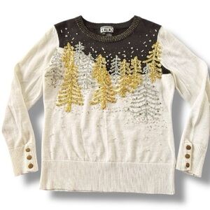 Berek VTG Christmas Tree Pullover Crew Neck Sweater Beaded Embroidered Medium